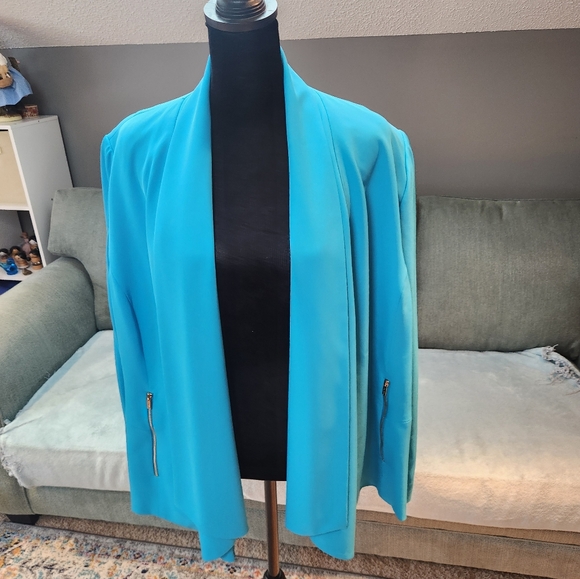 Calvin Klein Women's Teal Blue Turquoise Open Front Blazer Jacket 18W Plus - Picture 9 of 9